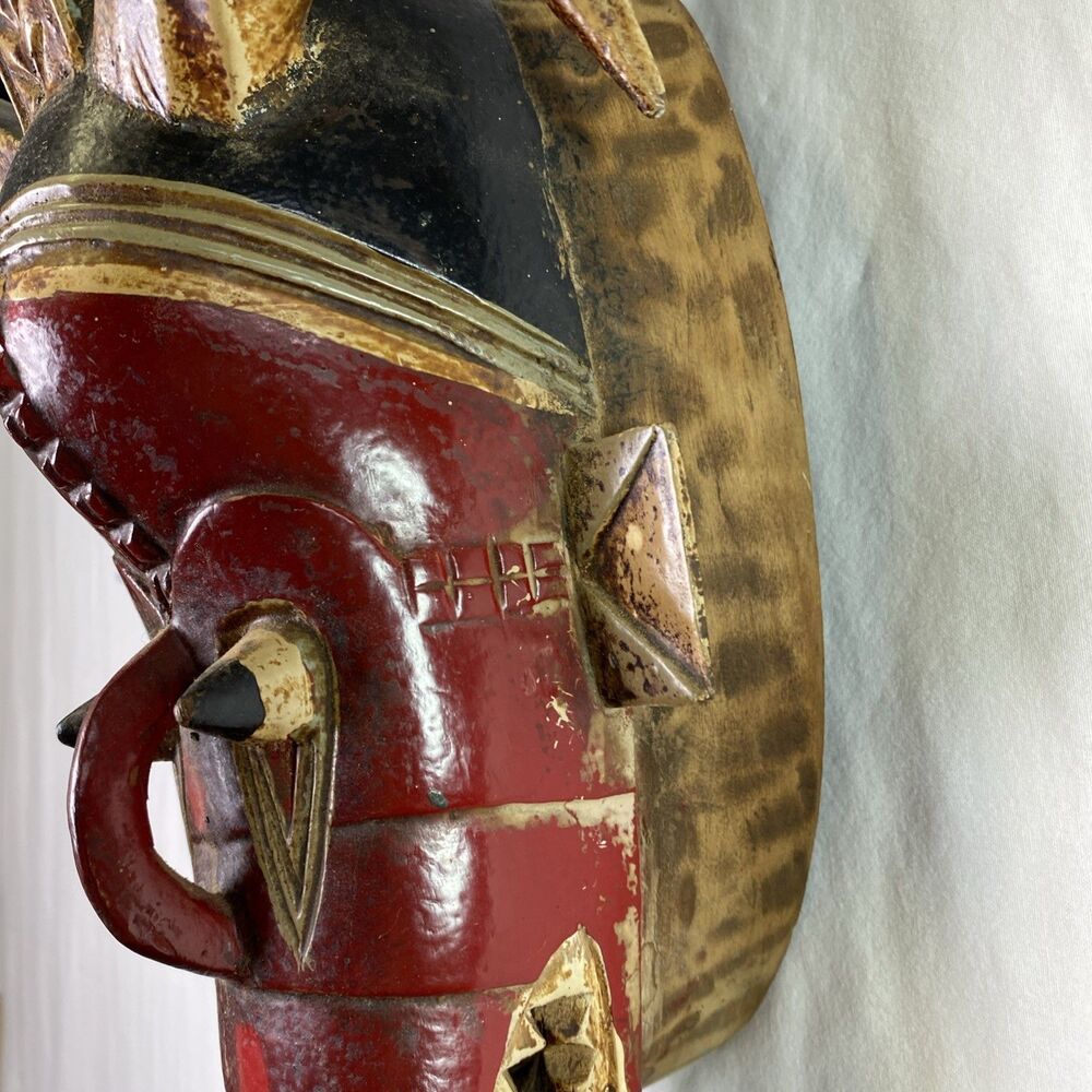 African Guro Crocodile Mask Tribal Art Wood Carving Ivory Coast (Damaged Tooth) - Picture 6 of 16